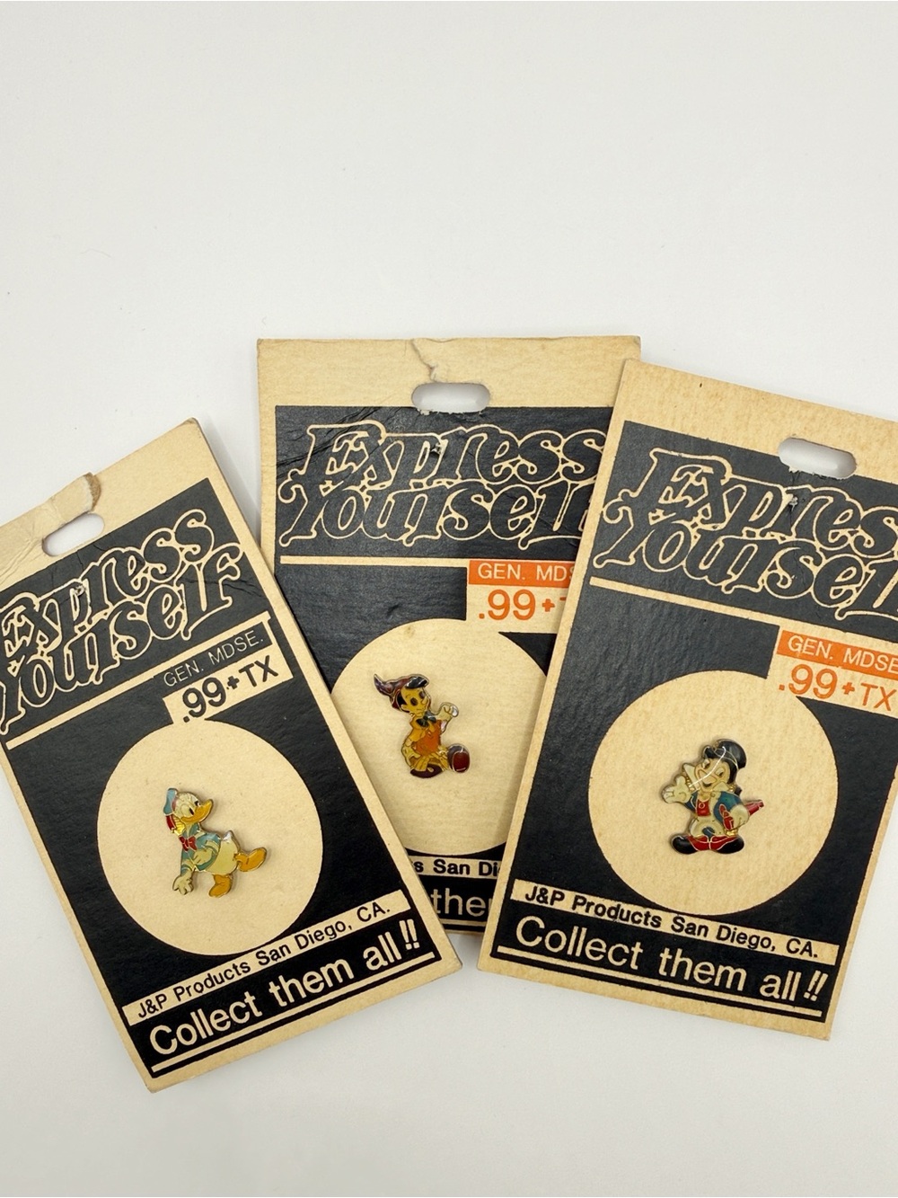 Vintage Disney Pin Set Pinocchio Jiminy Cricket Donald Duck J&P 70s 80s lot